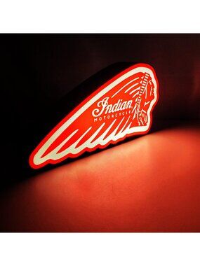 Indian Motorcycle LED Light Box Sign - 10" x 5" USB Powered Desk Lamp with Dimme